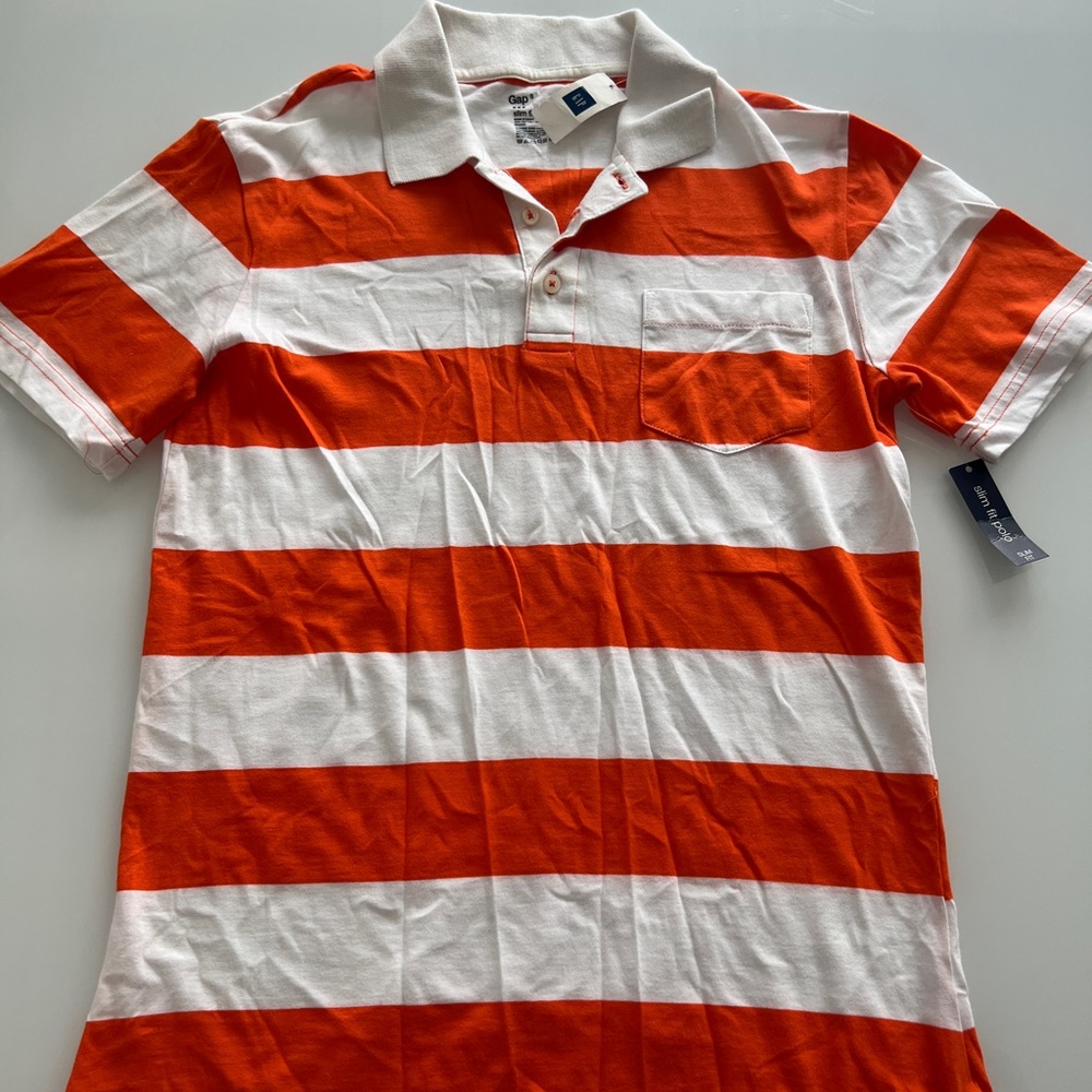 Brand New never worn White with Orange stripes Polo